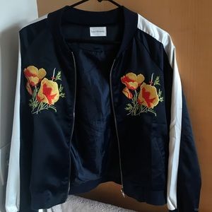 Retro Poppy Silk Bomber Jacket